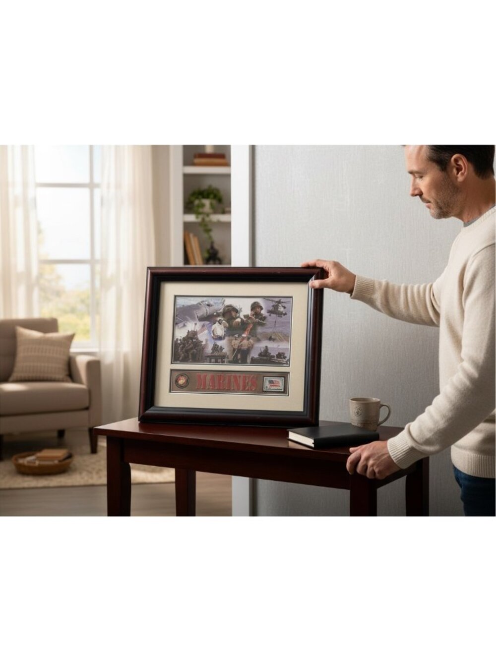 US Marines Corps Collage Commemorative Display With Wood Frame & Glass